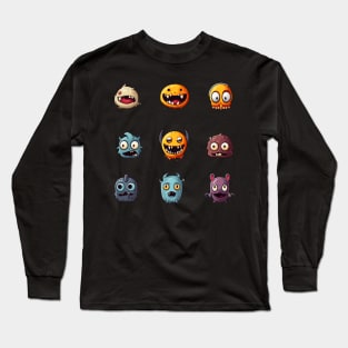 Goofy Spooky Halloween Ghoul Faces Long Sleeve T-Shirt